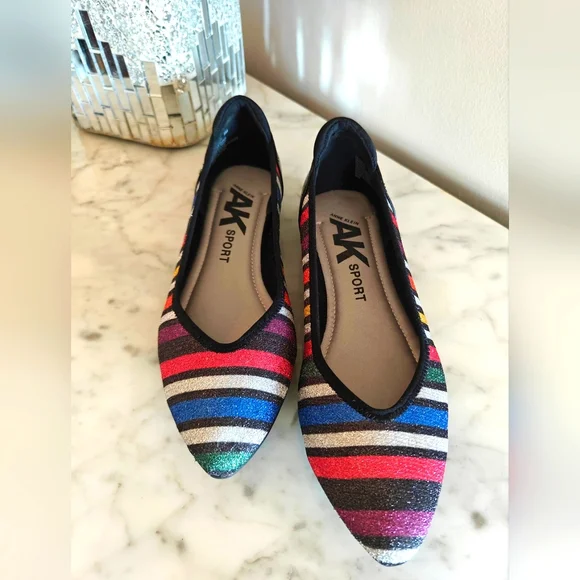 Anne Klein Sport Women's Glitter Multicolor Stripe Flat Shoes | Size 8M (NWT) - Picture 7 of 15
